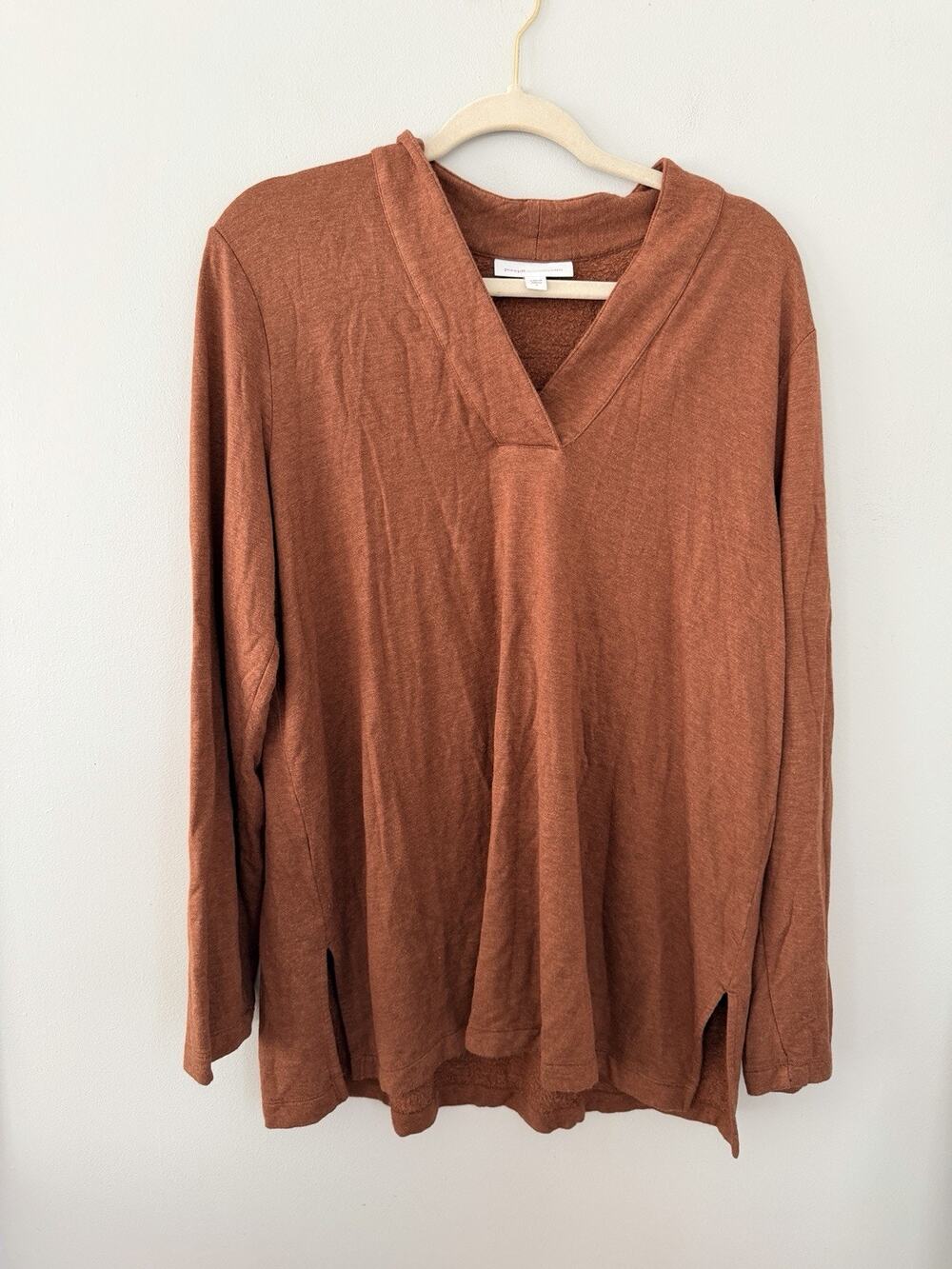 J. Jill Pure Jill Tranquility Fleece V-Neck Tunic Top Size Large Brown